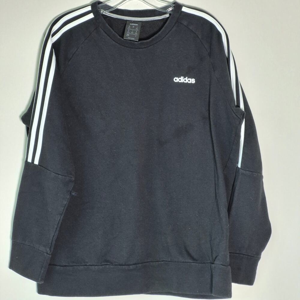 Adidas 3-Stripe Women's Pullover Sweatshirt Crewneck Long Sleeve Black XL A0099